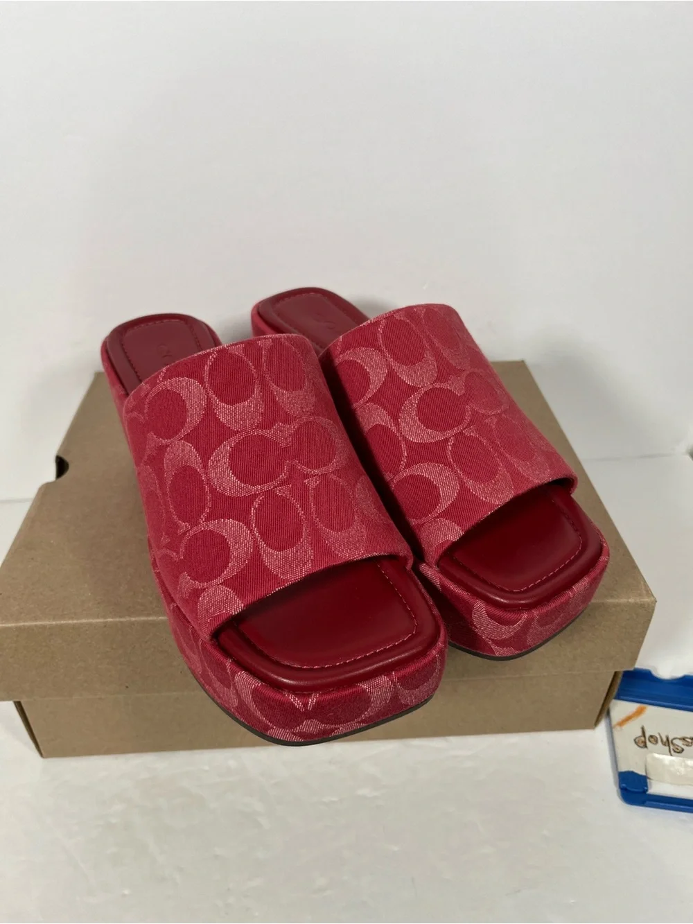 NIB COACH Women Phoebe Platform Sandal Signature Denim True Red